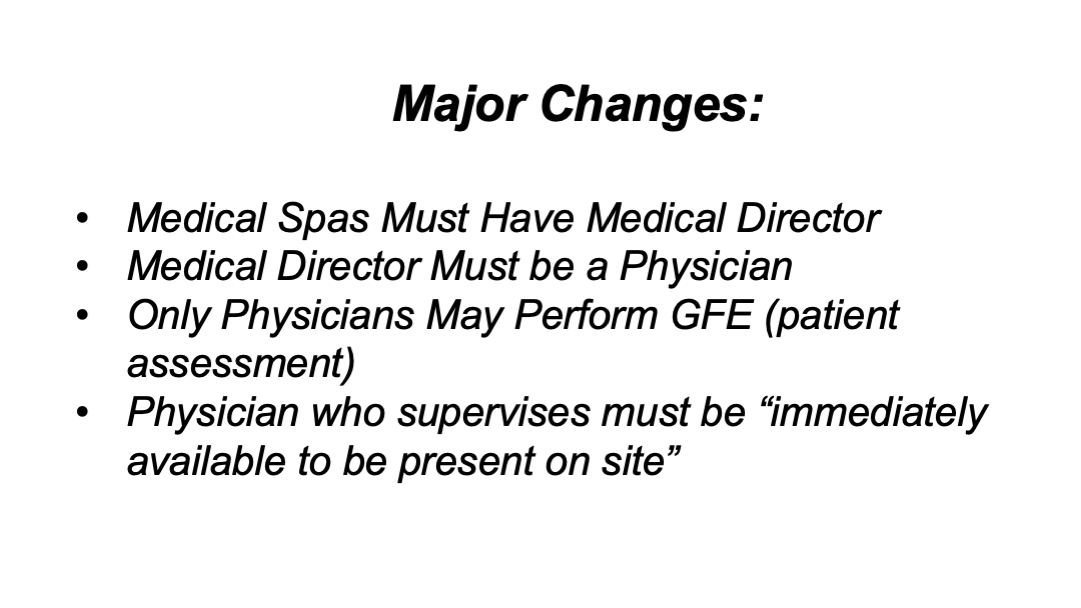 Discusses major changes Texas Bill HB 3749 would bring to med spas and advanced practitioners