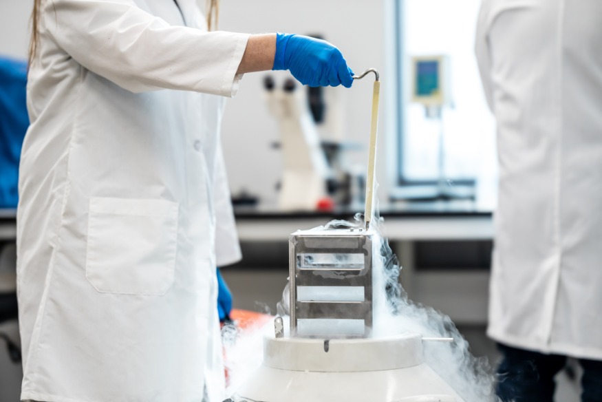 Dry ice handled by scientist