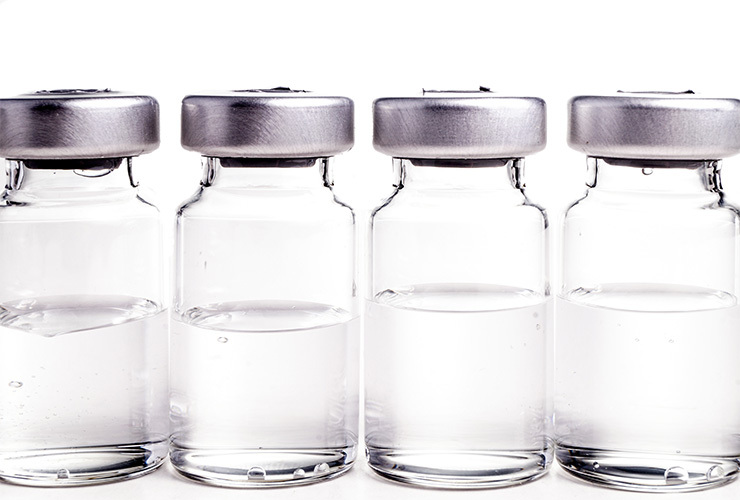 Glass vials with clear liquid