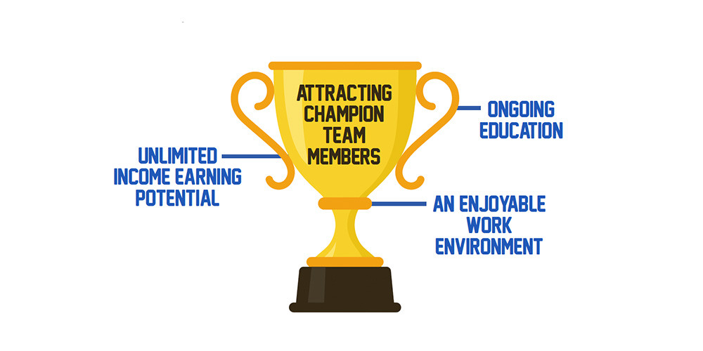 Attracting Champion Team Members: unlimited income earning potential, ongoing education, an enjoyable work environment