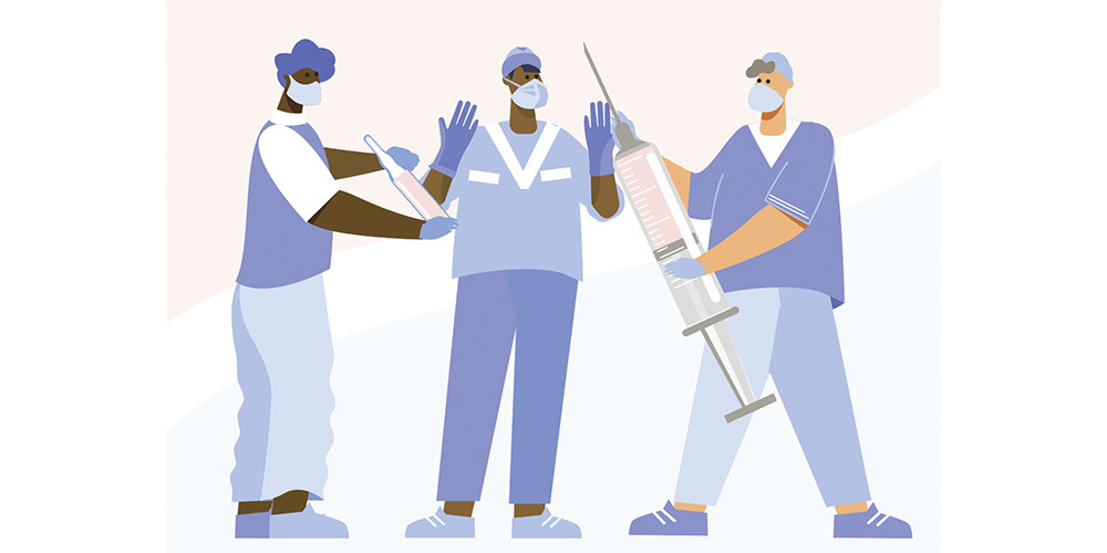 QP Past Present Future- medical professionals wearing gloves, handling syringes